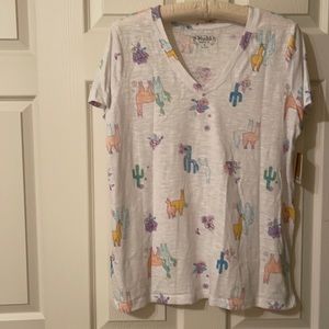 Llama Short Sleeve V-neck Size Medium T Shirt